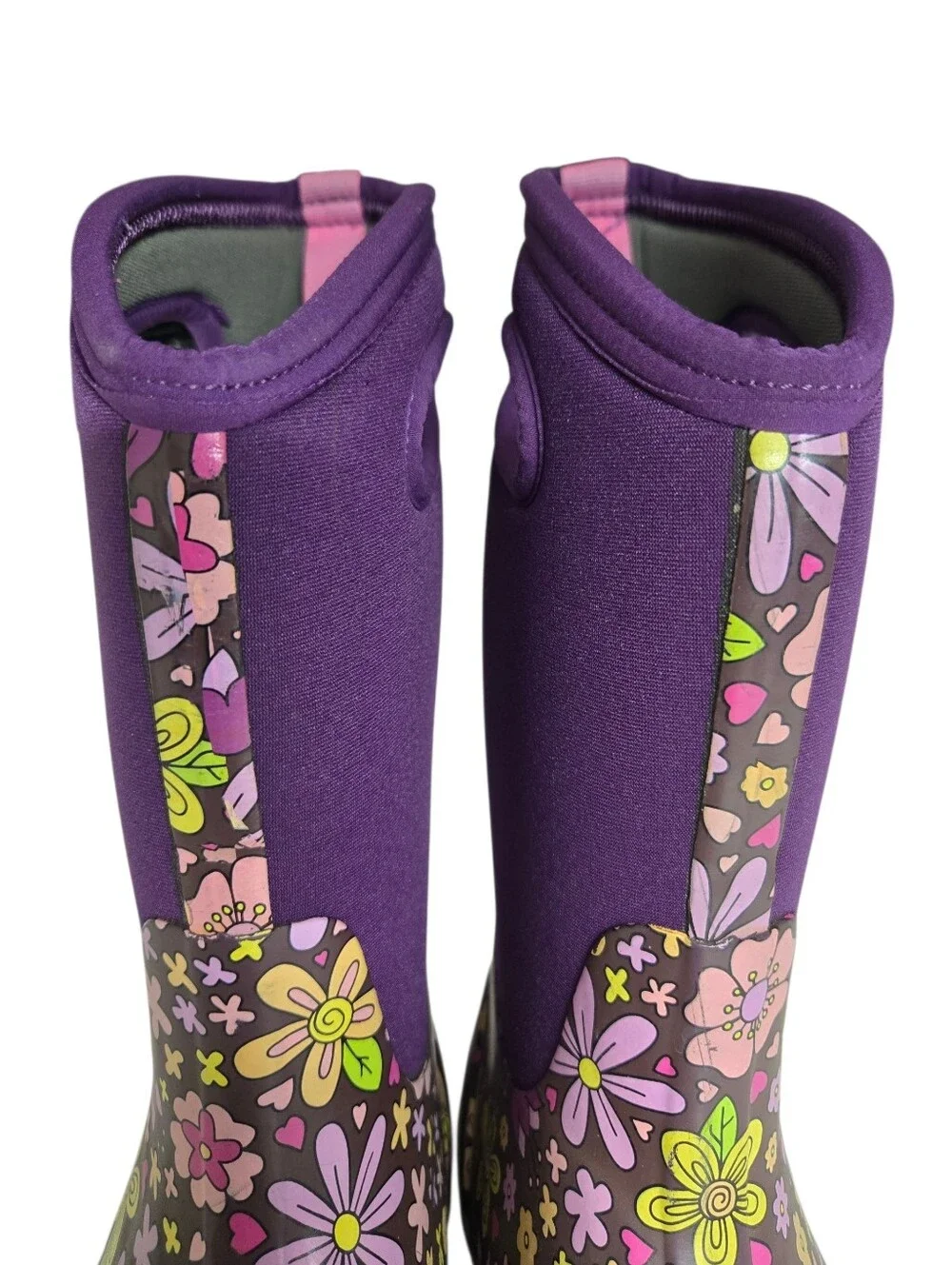 Bogs Classic Northwest Garden Purple Floral Waterproof Boots Size 6 Youth